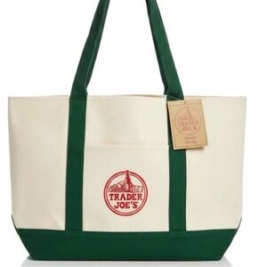 Trader Joe's Reusable Canvas Large Tote Bag Heavy Cotton Green NEW